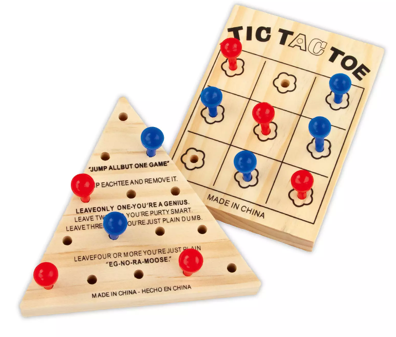 TIC-TAC-TOE & Tricky Triangle 2 Piece Wooden Game