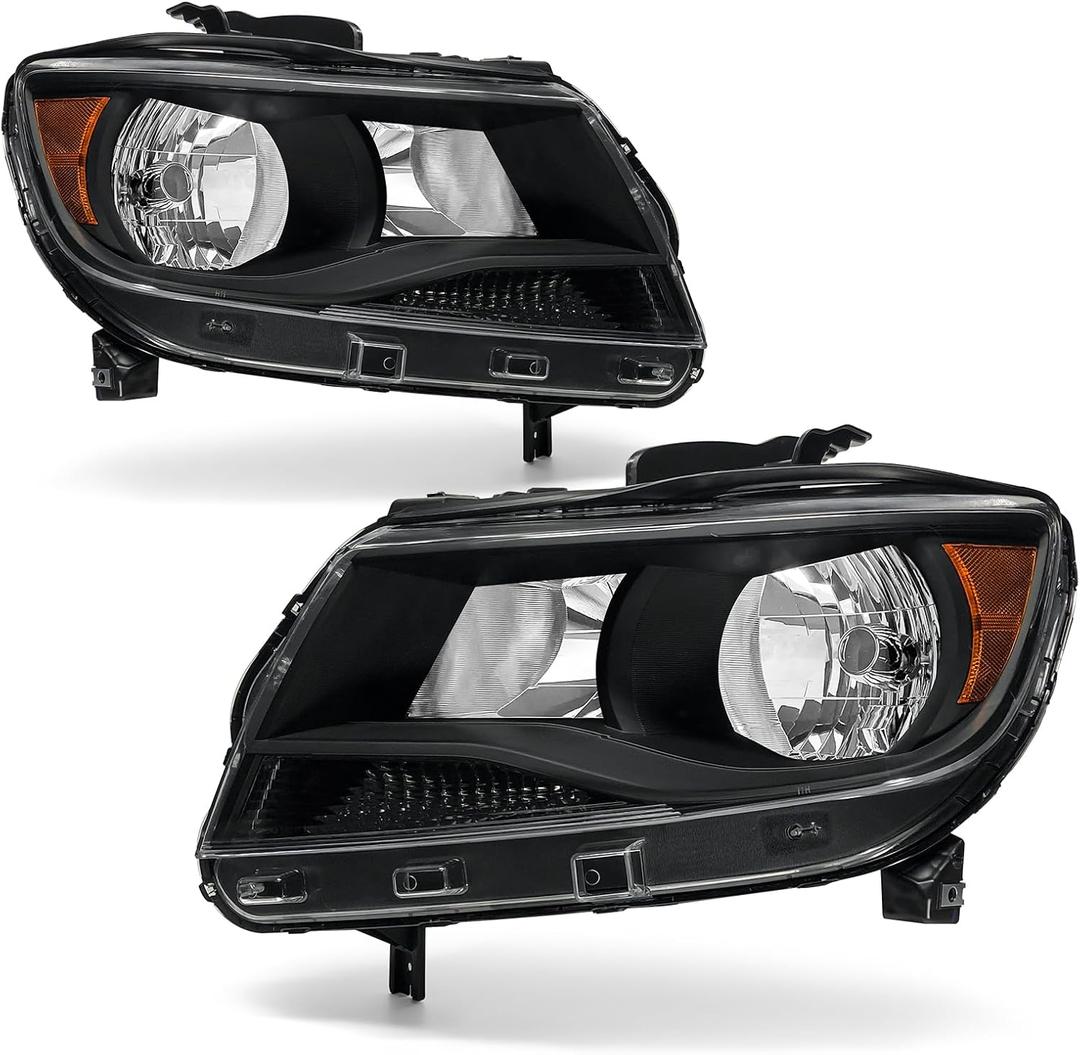 Headlight Assembly for Chevy Colorado 2015 2016 2017 2017 2019 2020 2021 Black Housing Amber Reflector Clear Lens Driver and Passenger Side