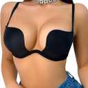 OYOANGLE Womens Deep U Multi-Way Sexy Underwire Push Up Convertible Low Cut Plunge Bra (32B, Black)