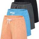 Real Essentials 4 Pack: Womens Athletic Dry-Fit Lounge Shorts with Zipper Pockets S