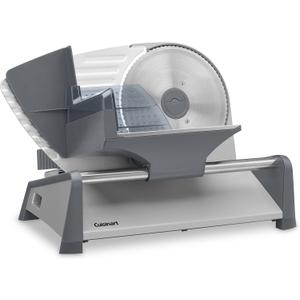 Cuisinart Kitchen Pro Food Slicer, Meat Slicer with Slice Control Knob Adjusts from 1/32" to 1/2" to Slice Bread, Roasts, and Firm Cheeses, Removable 7.5" Stainless Steel Cutting Blade, FS-75, Gray