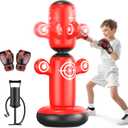 QPAU 360 Rotatable Punching Bag for Kids, Lager 64 Kids Punching Bag with Gloves, Hand Pump & 6 Targets, Bop Bag Inflatable Punching Toy, Karate Gifts for Boys, Girls (Red)