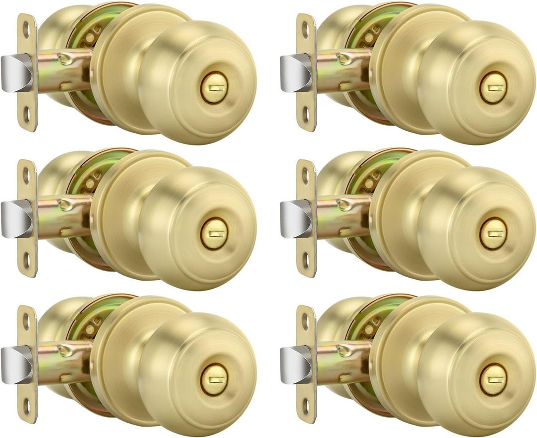 Goldenwarm Gold Door Knobs Interior, 6 Pack Privacy Door Knobs Keyless Door Lock for Bedroom Bathroom Brushed Gold Door Knob Handles