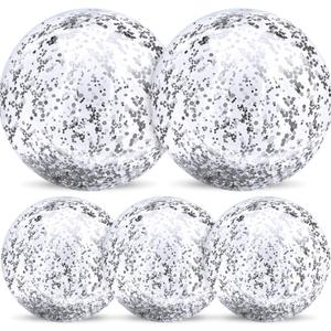 TURNMEON 5 Pack Sequins Beach Balls Pool Toys Balls 16 Inch 24 Inch Confetti Glitters Inflatable Clear Beach Ball Swimming Pool Water Beach Toys Summer Outdoor Party Favors for Kids Adults (Silver)