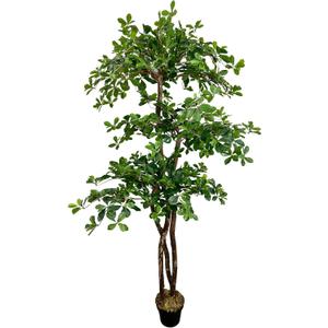 Cypress & Alabaster Handmade 6.5ft 3-Tier Italian Black Olive Leaf Artificial Tree with Ethically Sourced Real Wood Trunks, Hypoallergenic, 6.5-Foot, Green