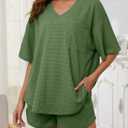 Dokotoo Women's 2 Piece Loungewear Sets Casual Short Sleeve Womens Tops Drawstring Shorts Pants Waffle Knit Sets (Medium, Fern Green)