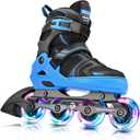 Kuxuan Skates Adjustable Inline Skates for Boys Girls, Kids Roller Skates Ages 4-12 with Light Up Wheels, Teen Skates for Beginner Women (Medium-Big Kid, Blue)