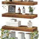 QEEIG Bathroom Floating Shelves for Wall - Shelf Over Toilet Paper Storage with Led and Leaves Farmhouse Decor Small 16 inch Set of 3, Brown (L019BN3)