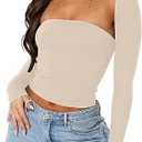 zhaistar Women’s Long Sleeve Crop Tops 2 Piece Bolero Shrug Cutout Slim Fit Y2K T-Shirt Fall Basic Tees Streetwear S