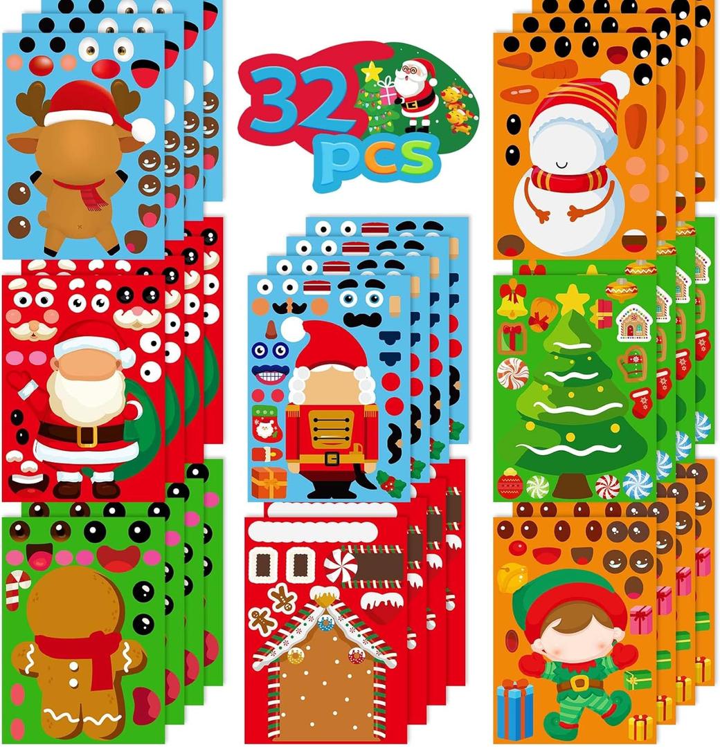 2 x Christmas Stickers for Kids 32PCS Christmas Stickers for Crafts Kids Make Your Own Face Sticker s Crafts for Toddlers Xmas Sticker