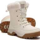 binkasen Snow Boots Women Non-Slip Insulated Faux Fur Winter Shoes with Lace (8, Beige 7015)