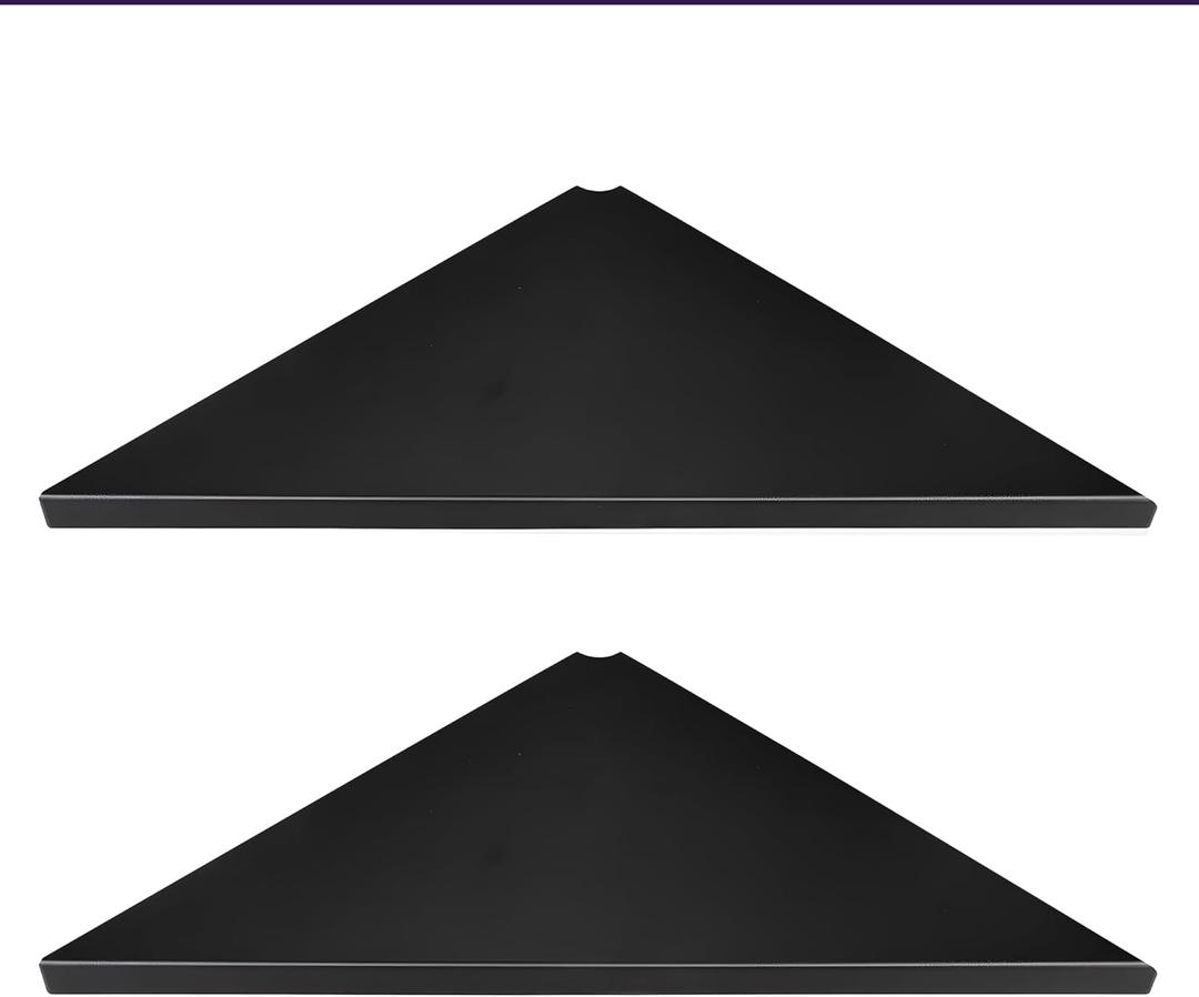 evron Corner Mounting Shelf Set of 2  Easy to Install Floating Wall Shelves with Wood Grain Finish, Durable and Waterproof ABS Plastic for Kitchen, Bathroom, Living Room Home Dcor (Black)