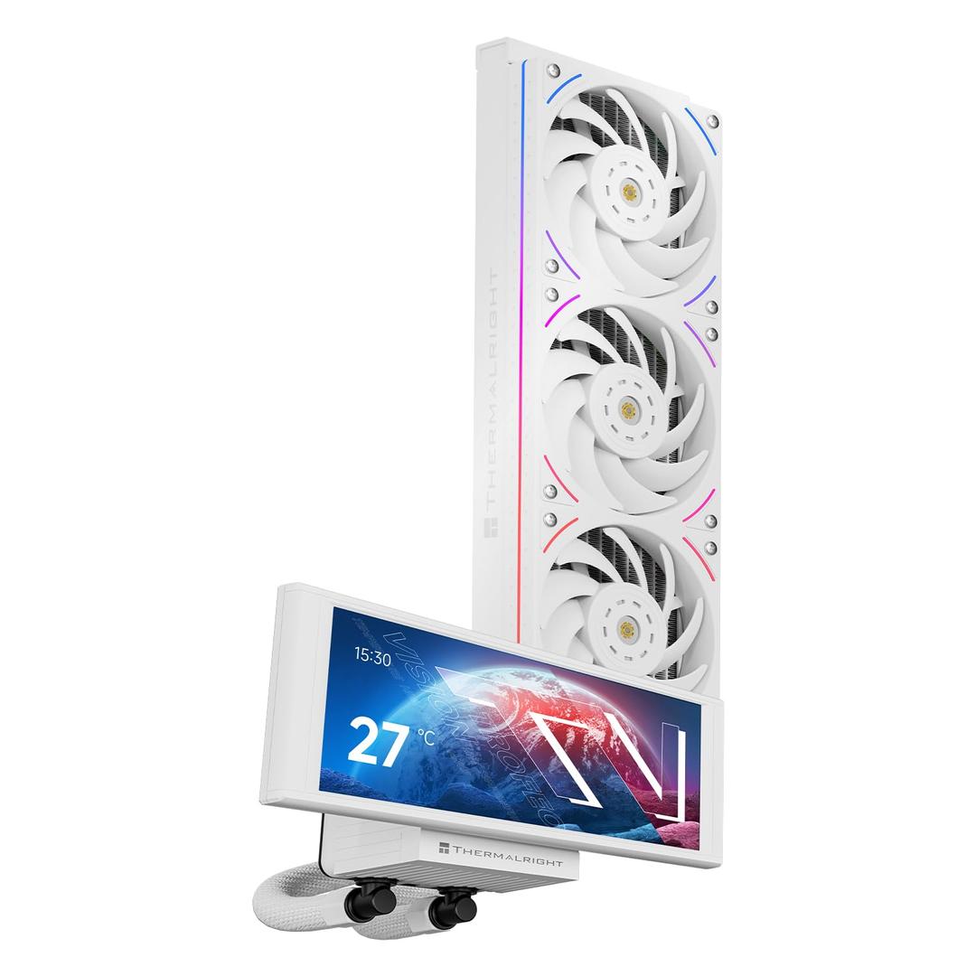 Thermalright Trofeo Vision 360 ARGB White CPU AIO Cooler,6.86-inch LCD Long Screen High-Performance 360mm Water-Cooled Radiator, IPS LCD Screen with 1280x480 Resolution,for AM4/AM5,Intel LGA1851/1700