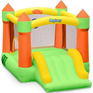 Outfunny Indoor Bounce House with Slide, Inflatable Bouncy House for Kids 3-8, Bounce Area 6'x6', Capacity 300 lb - Green
