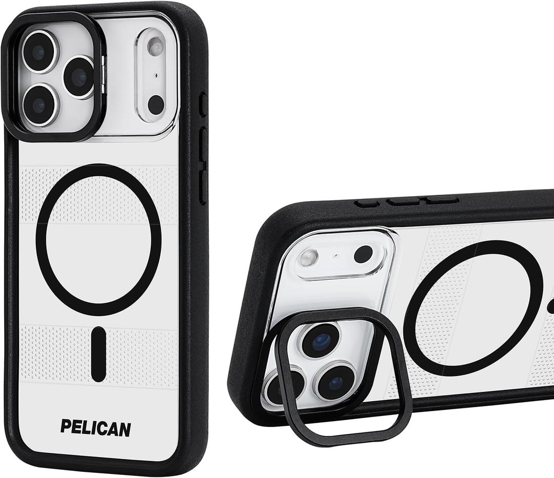 Pelican Protector iPhone 17 Pro Max Case w/Camera Stand [MagSafe Compatible] Rugged Magnetic Phone Case w/ 16ft Military-Grade Drop Protection - Heavy Duty Phone Cover for iPhone 17 Pro Max - Clear