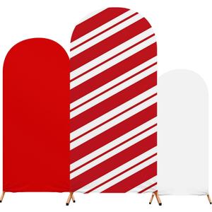 Set of 3 Christmas Party Arch Backdrop Cover Christmas Photo Background Checkered Red Stripe Background Spandex Arch Stand Cover for Xmas Party Birthday Decoration