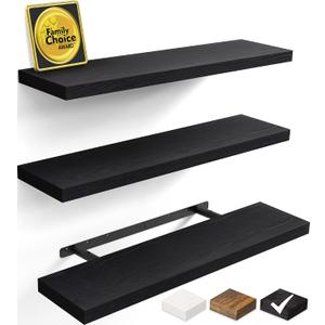 BAYKA Black Floating Shelves 35.4in, Set of 3, Wall Mounted for Wall Decor