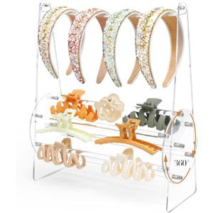 PABOBIT Acrylic Headband Holder Claw Clip Organizer,360-Degree Rotating Clip Holder Clear Headband Organizer Hair Hoop Dispaly Stand Hair Accessories Storage for Women and Girls