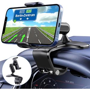 360 Degree Rotation Dashboard Cell Phone Holder for Car Clip Mount Stand Suitable for 4 to 7 inch Smartphones (Black)