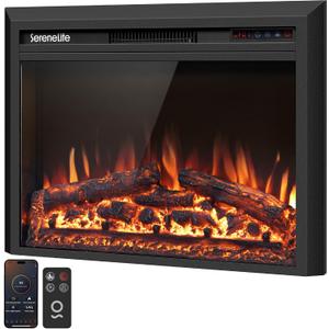 SereneLife Electric Fireplace Insert with Heater | Smart Wi-Fi App Control & Remote | 700W/1500W Adjustable Thermostat with Overheat Protection | 29"x21" Recessed or Wall Mount Design