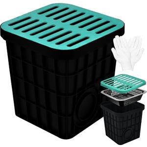 18x18x15 in Large Catch Basin for Drainage with Debris Basket,Catch Basin with Fiber Glass Grate,French Drain Catch Basin Without pre drilled Holes are Suitable for courtyards, downspouts, lawns