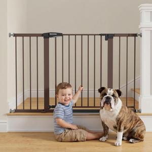 Mumeasy Baby Gate Extra Wide, 29.7-51'' Pressure Mounted Dog Gate with Walk Thru Door, Auto Close Pet Gate for House, Stairs, Doorways,Brown