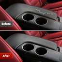 KBH Center Console Armrest Cover Replacement for Lexus IS200t IS250 IS300 IS350 2014 2015 2016 2017, Middle Console Arm Rest Lid Skin Upholstery, Vinyl Leather, Black-Red Stitch
