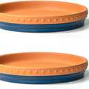 YBX 8-inch Plant Saucer Premium Terracotta Saucer Round Ceramic Plant Trays, Pack of 2 (Navy/Terracotta)