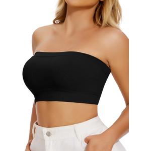 JOYSHAPER Strapless Bras for Women Wireless Bandeau Bra Push Up Bra Anti-Slip Strapless Tube Top Padded Bralette (Medium, 1#black)