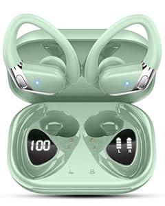 Wireless Earbud, Bluetooth 5.4 Headphones IP7 Waterproof for Sport, 50H Running Wireless Earphones with ENC Noise Cancelling Mic, Deep Bass Over Ear bud with Earhooks for Android, iOS, Workout, Gym