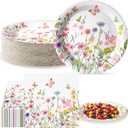 Qinyoung 100 Pcs Wildflower Party Supplies Paper Plates and Napkins Disposable Spring Floral Baby Shower Birthday Tableware Decorations for Spring Summer Picnic Wedding Tea Party, Serve 50 Guests