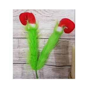 Christmas Decorations, Green Fluffy Stems With Red Tips, Santa Hat