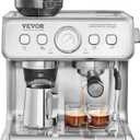 VEVOR Espresso Machine Built-in Grinder, 15 Bar Semi-Automatic Espresso Coffee Maker with Milk Frother Steam Wand, PID Control System for Cappuccino, Latte, Macchiato
