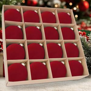 16 Pcs Velvet Christmas Tree Ornament Set - 3.15-Inch Flocked Shatterproof Christmas Balls, Bulk Hanging Xmas Baubles for Holiday Parties, Weddings & Home DecorationBurgundy Red