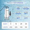 Sump Pump 1HP Submersible Water Pump 4500GPH Stainless Steel Electric Clean/Dirty Water Draining Transfer Pumps with Adapters for Pool Hot Tub Pond