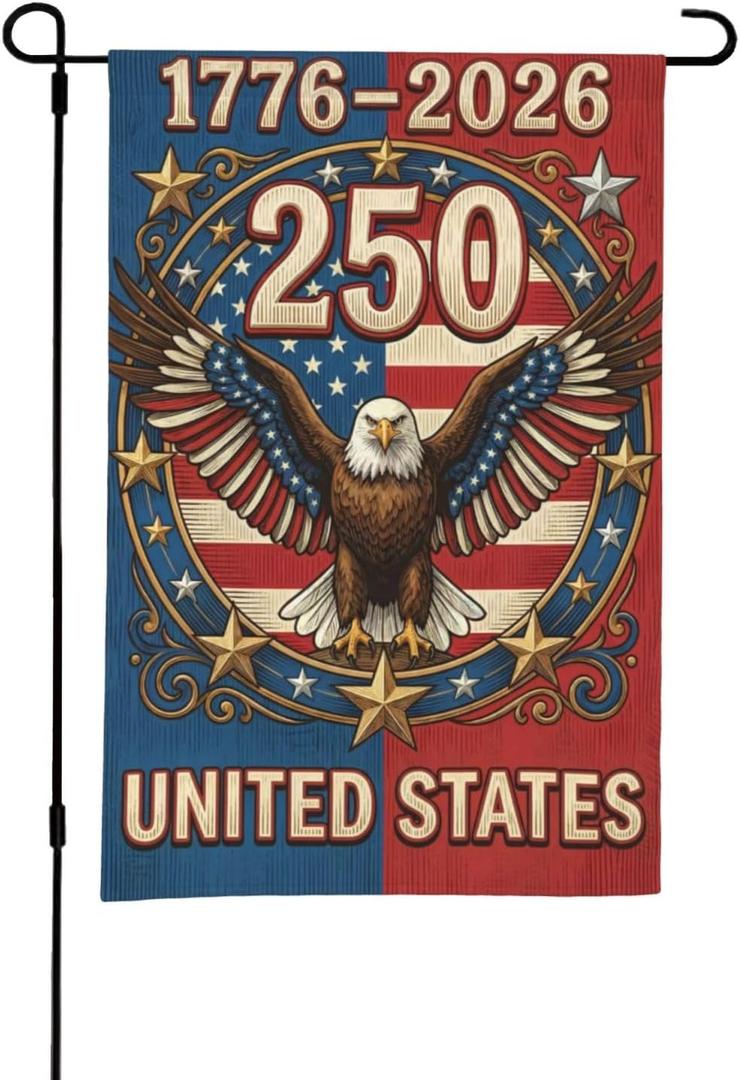 2 x Garden Flag 12x18 Double Sided, 1776-2026 USA 250th Anniversary Patriotic Yard Flag, American Outdoor Small Garden Flag for 4th of July Porch Lawn Decor