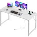 PRAISUN 47 X 20 Inch Office Computer Desk with Power Outlets and USB-C Port, Larger Gaming Desk, for Home Office, Study, Bedroom, Writing Work from Home Table, Metal Frame, White