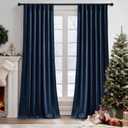 RYB HOME Navy Blue Velvet Blackout Curtains for Bedroom, Luxury Thermal Insulated Window Drapes for Bedroom Living Room, Super Soft Fabric with Rod Pocket & Back Tab, 52" W x L84 L, 2 Panels Set