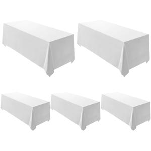 Surmente 5 Pack White Rectangle Tablecloth 90 x 132-inch Rectangular Polyester Table Cloth for Weddings, Banquets, or Restaurants