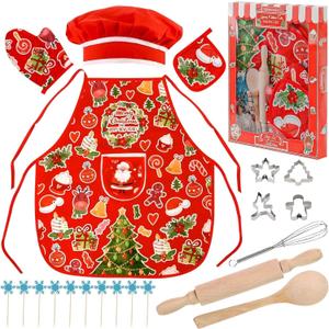 3 Otters Chef Costume for Kids, 21PC Kids Chef Set with Apron, Fun Cooking & Baking Set for Christmas Dinner Party