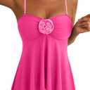 Aleumdr Womens Tankini Swimsuit Flower Flyaway Two Piece Bathing Suit Bandeau Swim Top with High Waisted Bottom (Medium, Hot Pink)