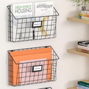 X-cosrack Detachable Hanging Wall Files Rack&2-tier Metal Folder Wall File Holder with Tag Slot Mounts on Wall and Door for Office, Home, and Work Easy Organizing, Black 