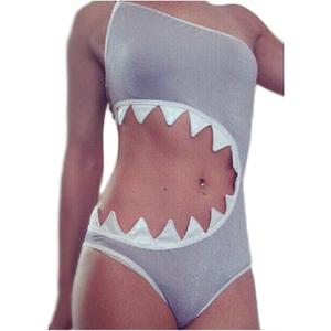 WeeH Bikini One Piece Swimsuits for Women Sexy Swimwear for Swimming Pool Beach Shark (Gray, M)