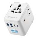 Universal Travel Adapter, International Travel Plug Adapter with 3 USB-C ＆ 2 USB-A Ports 45W, All in One Portable Socket, for USA, UK, EU, AU ＆ 224+ Countries (White)