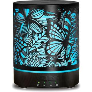 Essential Oil Diffusers 300ML Metal Aromatherapy Oil Diffusers for Large Room,Butterflies & Flower Ultrasonic Cool Mist Diffuser with Waterless Auto Shut-Off Protection, for Home Office SPA Yoga (Butterfly)