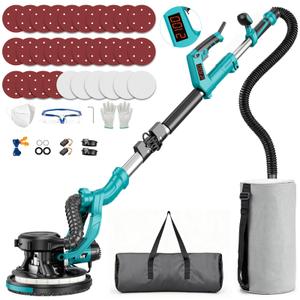 Drywall Sander, 1000W Popcorn Ceiling Removal Tool, Electric Drywall Sander with Vacuum Dust Collection & Digital Display Screen, 30Pcs Sanding Discs, 9 Variable Speed 800-2100RPM, Extendable Handle