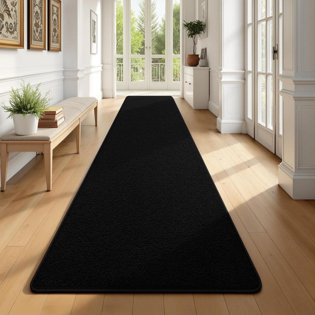 Runner Rug for Hallway, 2x10 Feet Non-Slip Washable Black Long Area Rug Runners for Hallways Bedroom, Soft Modern Comfy Memory Foam Runner Rugs Indoor Carpet for Kitchen Entrance Living Room