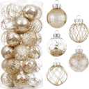 30ct Christmas Ball Ornaments-60mm/2.36" Shatterproof Clear Plastic Xmas Balls Baubles Set with Stuffed Delicate Sparkling, Hanging Christmas Tree Decorations(Champagne Gold)