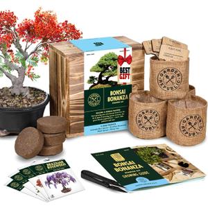 Garden Republic Bonsai Tree Kit - Mini Bonsai Seeds, 4 Types - Seed Starter Plant Growing Kit - Potting Soil Jute Bags Pruning Shears Scissor Tool Plant Markers - Gardening Gifts (EXP 08/19/26)