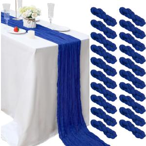 20 Pcs Royal Blue Cheesecloth Table Runner 10FT Romantic Cheese Cloth Table Runner Boho Gauze Table Runners Rustic Sheer Runner for Wedding Engagement Bridal Baby Shower Birthday Party Summer Decor